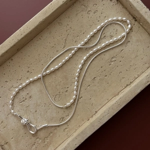 S925 Sterling Silver Freshwater Pearl Necklace For Women Minimalist Vintage Knot Design Long Sweater Chain Jewelry