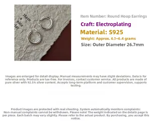 Détails des créoles en argent sterling S925 de 26,7 mm de diamètre et pesant 6g par paire