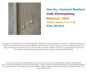 Detail of S925 sterling silver croissant pendant necklace with texture and dimensions