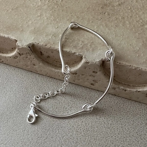 Minimalist S925 sterling silver handmade bracelet with irregular organic bars on stone
