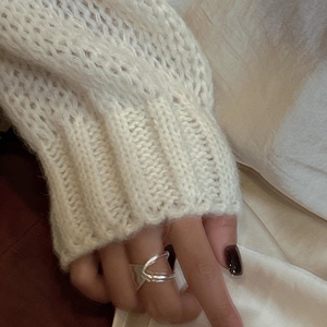 Minimalist S925 sterling silver double-layer crisscross ring in a matte finish for women