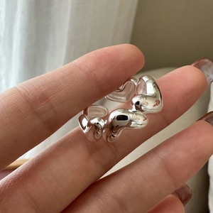 925 Sterling Silver Heart Link Open Ring For Women Korean Style Minimalist Adjustable Band Ring Elegant Fashion Jewelry