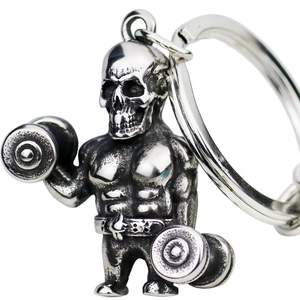 Vintage Legierung Totenkopf Hantel Schlüsselanhänger Muskel Skelett Fitness Thema Metall Schlüsselring Retro Silber Hiphop Gym Geschenk