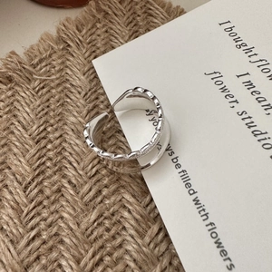 Minimalist S925 sterling silver double-layer open ring with textured and smooth bands