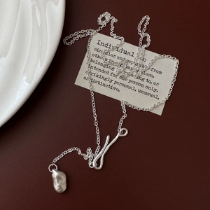 925 Sterling Silver Irregular Organic Shape Pendant Long Necklace Minimalist Korean Style Matte Frosted Lariat Y-Necklace For Women Fashion Jewelry