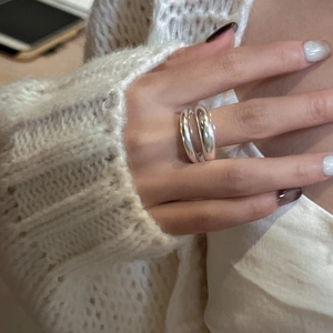 Minimalist double-layered S925 sterling silver ring with a sleek matte finish for women
