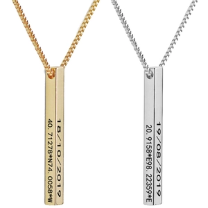 Stainless Steel Vertical Bar Pendant Necklace Minimalist Geometric Column Box Link Chain Jewelry For Unisex Gold Silver Black