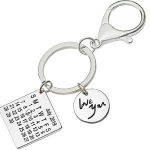 Stainless Steel Calendar Keychain With Heart Engraved Anniversary Date Love You Lettering Metal Key Ring Souvenir Gift For Couples