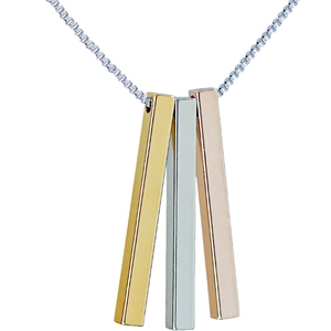Minimalist Stainless Steel Triple Bar Pendant Necklace Triple Color Geometric Vertical Pillar Custom Engravable Box Chain Jewelry For Men Women