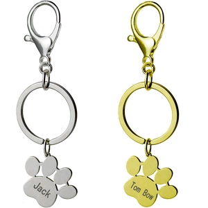 Stainless Steel Pet Paw Print Keychain Personalized Laser Engraved Dog Claw Pendant Pet Tag Fashion Keyring Jewelry Gift