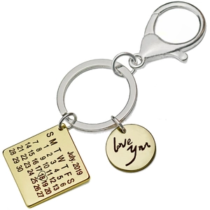 Custom calendar keychain with heart marking July 18, 2019 and Love You engraving