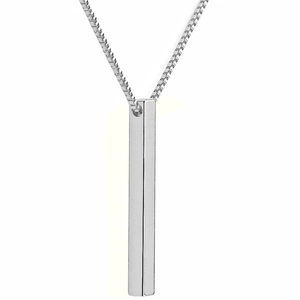 Polished silver stainless steel rectangular column pendant on a slim box chain necklace