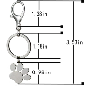 Detailed size measurement diagram for stainless steel paw print keychain in inches