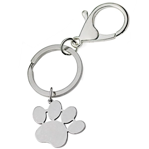 Polished silver stainless steel pet paw print pendant with lobster clasp keychain