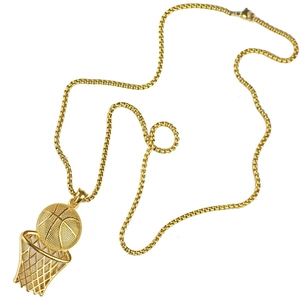 Hip hop style gold basketball hoop pendant necklace for sports enthusiasts and athletes