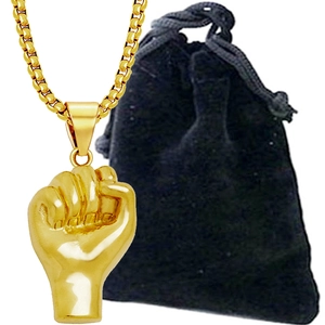 Goldene Faust-Anhänger-Halskette mit Edelstahlkette und schwarzem Samtbeutel-Etui