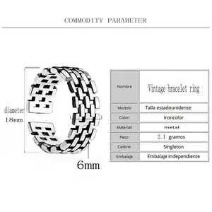 Detailed technical view of ironcolor chain texture ring with 18mm diameter measurement