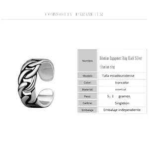 Detail view of adjustable bohemian chain ring in iron-color finish with 5.1g weight