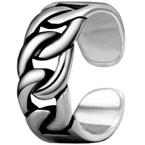 Vintage Interlocking Chain Adjustable Ring Alloy Bohemian Punk Style Black Silver Gold Tone Finger Rings For Women Men Jewelry