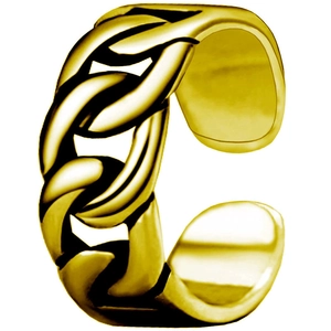 Adjustable golden open ring featuring a bold vintage interwoven chain link texture