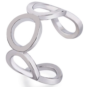 Close-up of vintage silver geometric hollow ring with adjustable open design for men