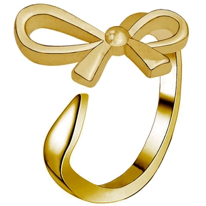 Polished gold bow-shaped open ring with an adjustable minimalist design for women