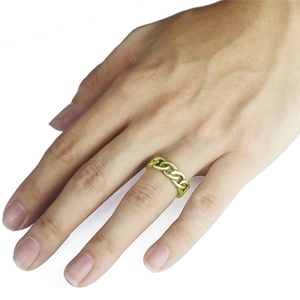 Polished gold chain link ring for women with minimalist geometric interlaced design