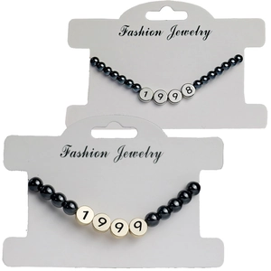 Personalized black hematite bead bracelets with gold and silver 1998 1999 year charms