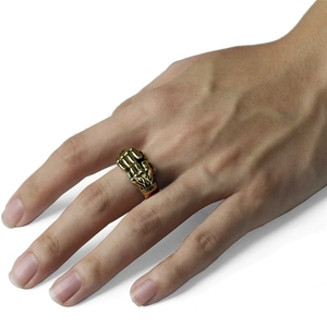 Vintage gold double fist open ring for men featuring a powerful clenched hand design