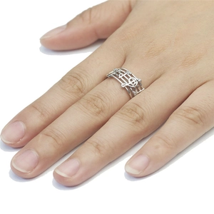 Silver treble clef musical note open ring with tiny crystals for women's jewelry