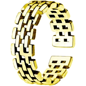 Minimalist gold brick chain open ring with geometric link design for women
