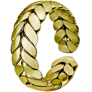 Adjustable golden wheat ear braided open ring with polished metallic finish for men and women