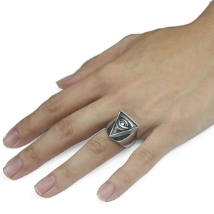 Punk style men's open adjustable ring featuring the All-Seeing Eye of Providence design