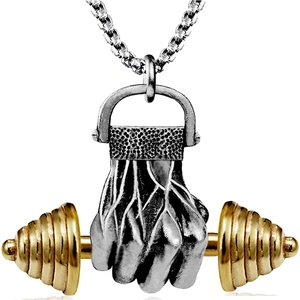 Hantelfaust-Halskette in Silber und Gold für Herren mit Edelstahlkette im Hip-Hop-Stil