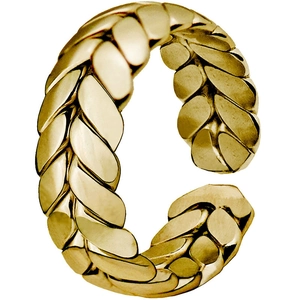 Adjustable woven wheat ear ring in golden finish with a minimalist open design