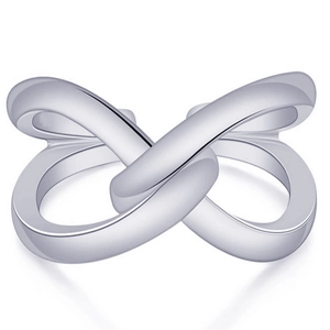 Polished silver double-layered knotted ring with an infinity cross-over spiral design