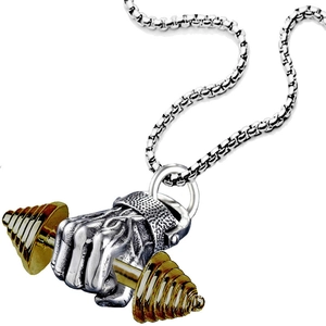 Hantel-Halskette mit Faust-Anhänger in Gold-Silber-Optik und klassischer Box-Kette