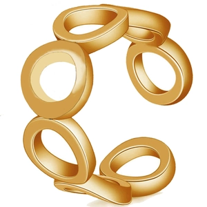 Minimalist gold open ring featuring connected hollow circular bands for a geometric style
