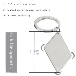 Detailed size chart for square stainless steel keychain with mirror polished finish