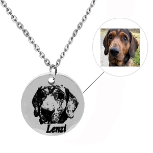 Collier Pendentif Rond en Acier Inoxydable avec Portrait de Photo d'Animal de Compagnie Bijoux Cadeau pour Femmes Hommes