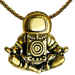 Creative Astronaut Meditation Pendant Necklace For Unisex Retro Spaceman Galaxy Universe Sitting Posture Alloy Box Chain Jewelry