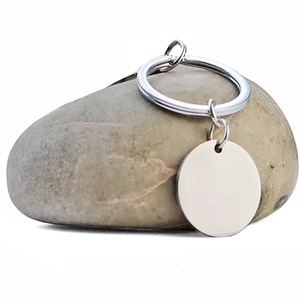 Polished stainless steel round keychain with DIY blank tag for custom engraving