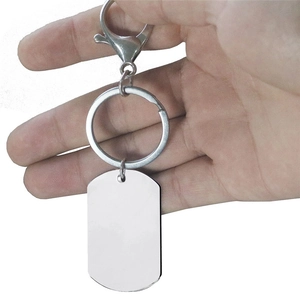 Polished stainless steel rectangular dog tag keychain with lobster clasp for custom engraving