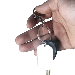 Polished stainless steel dog tag keychain set with lobster clasp and flat key ring