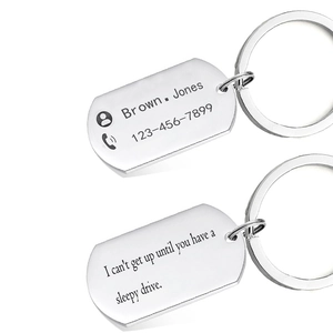 Stainless Steel Dog Tag Keychain Rectangular Metal Plate Key Ring For Car Keys Durable Minimalist Identification Name Tag