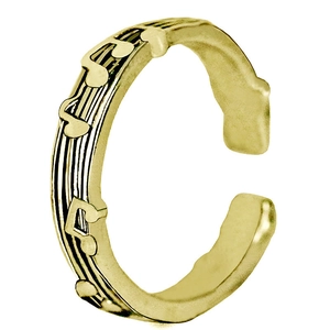 Adjustable gold music ring featuring elegant musical notes and staff line pattern