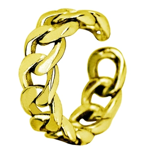 Detailed close-up of golden adjustable Cuban link chain ring with polished finish