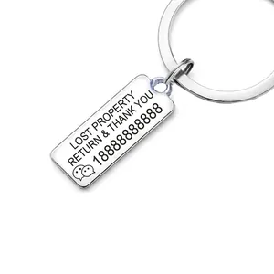 Custom stainless steel anti-lost keychain with engraved phone number plate and key ring