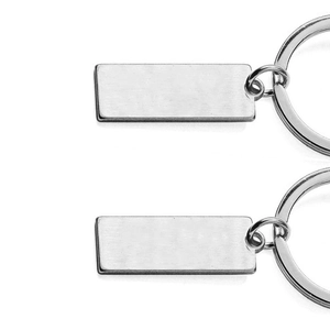 Minimalist rectangular stainless steel blank keychain tag with circular keyring set