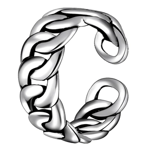 Adjustable silver curb chain open ring with a classic minimalist link design for unisex wear